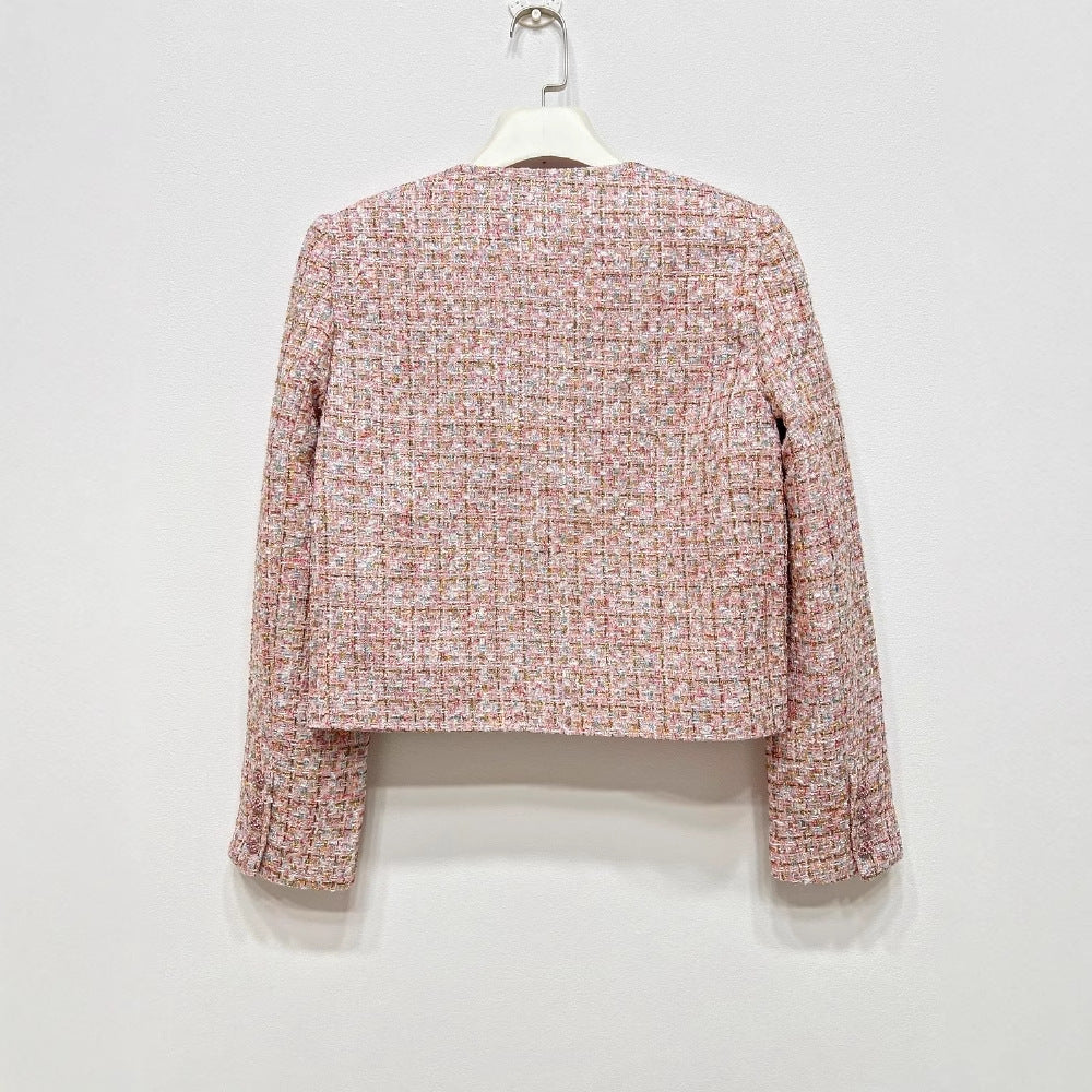 Gizli Düğmeli Pembe Tüvit Ceket