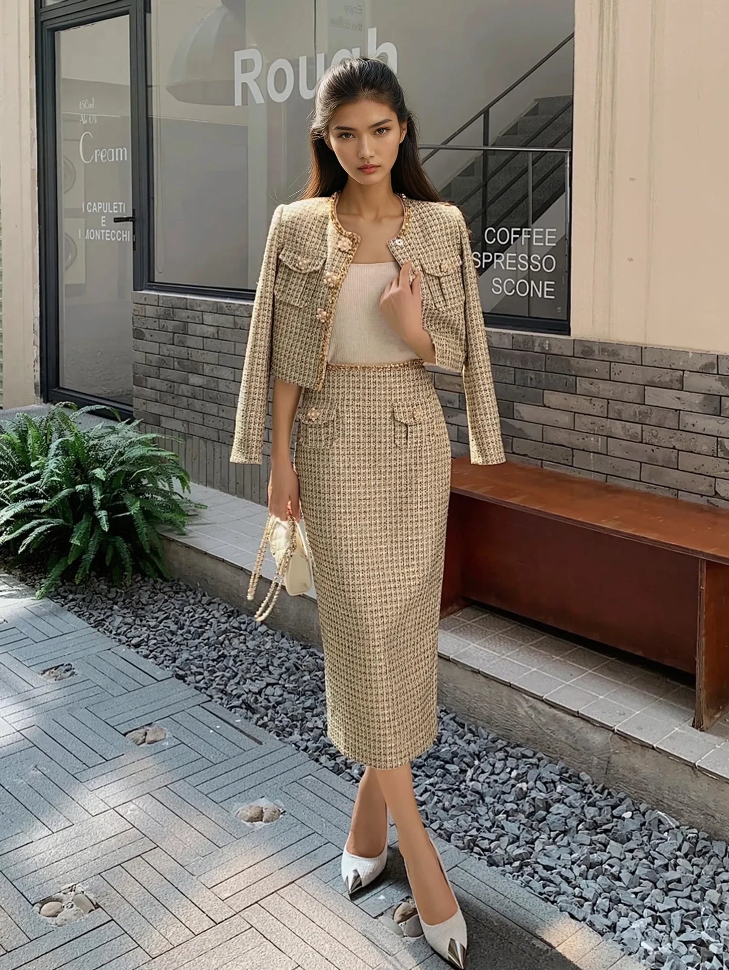 Altın Payetli Tüvit Ceket