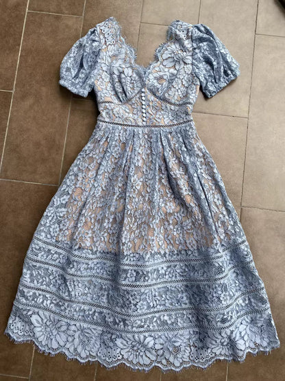 Kırmızı/Mavi Dantel Elbise