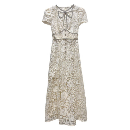 Bej & Mavi Dantel İşlemeli Elbise