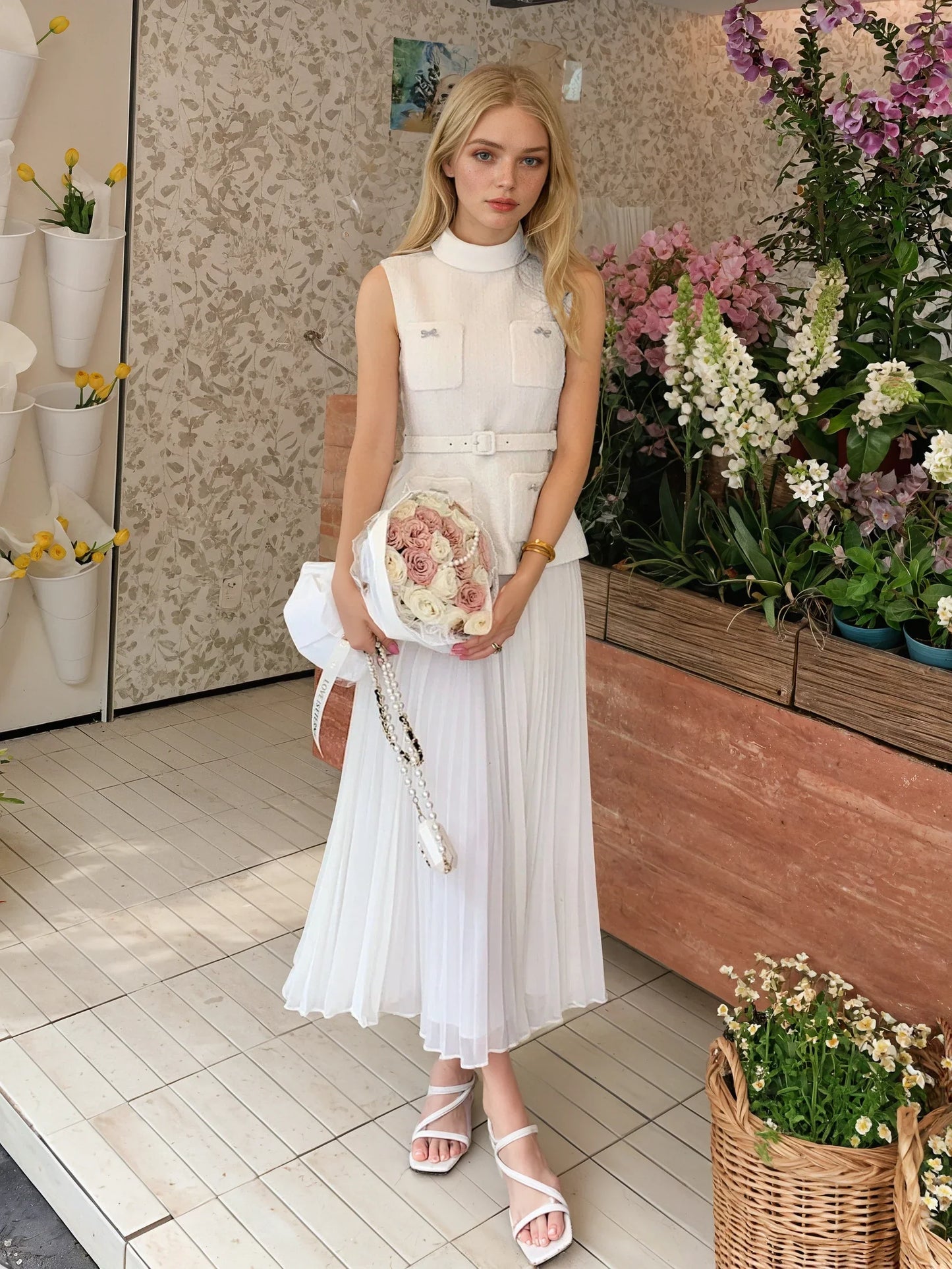 Krem Tüvit-Şifon Elbise