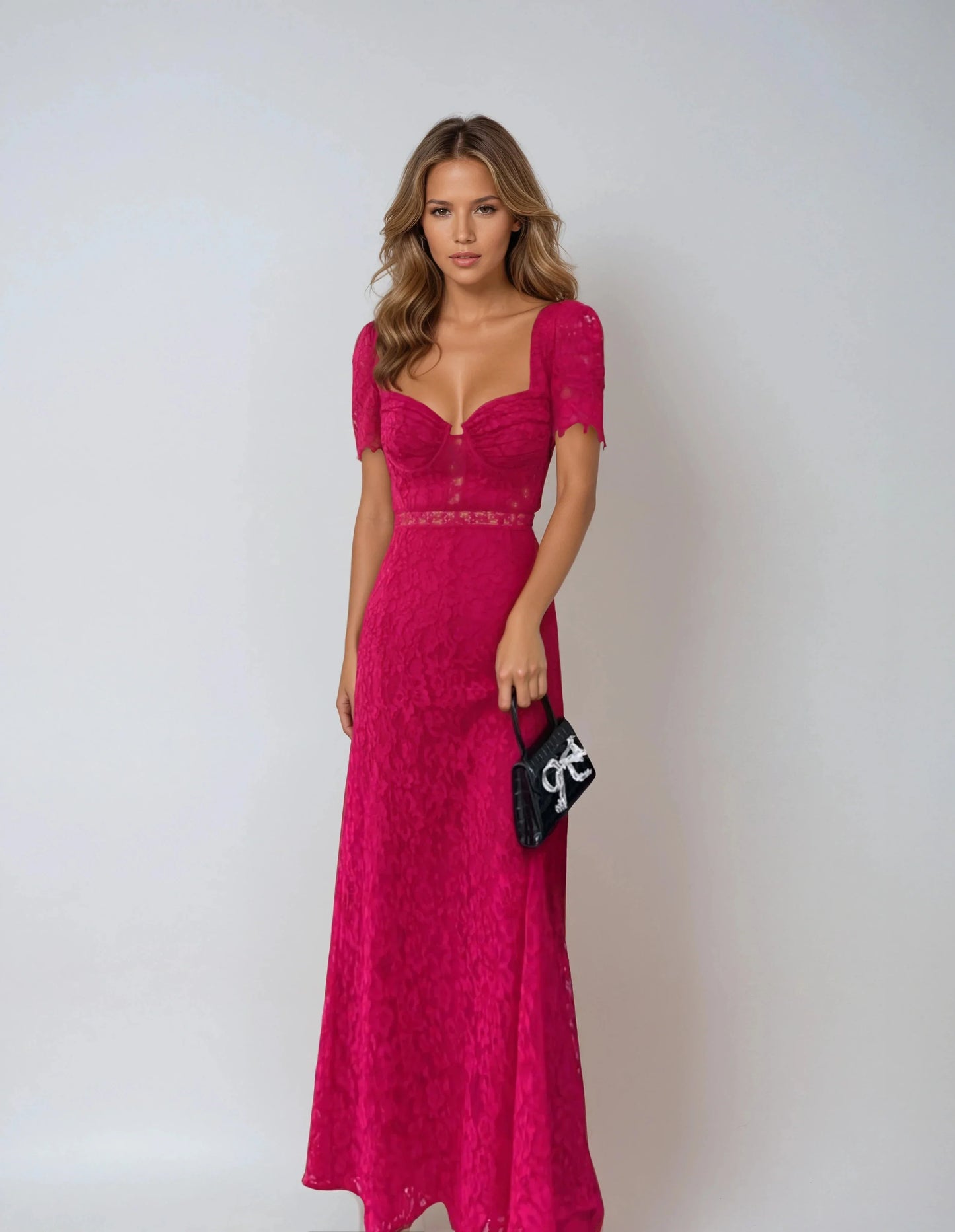 Pembe Kirpik Dantel Elbise