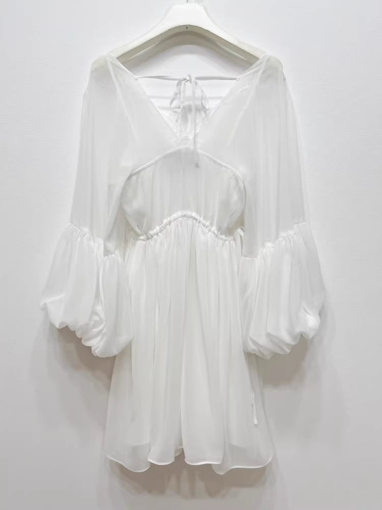 Dantel Askılı Beyaz Elbise