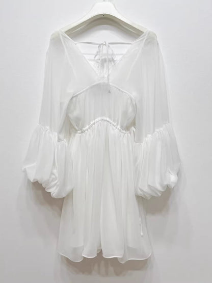 Dantel Askılı Beyaz Elbise