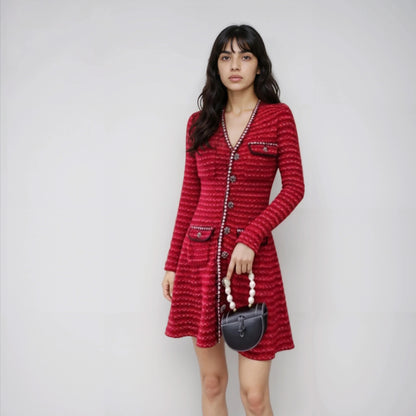 Kırmızı Örme Yün Elbise