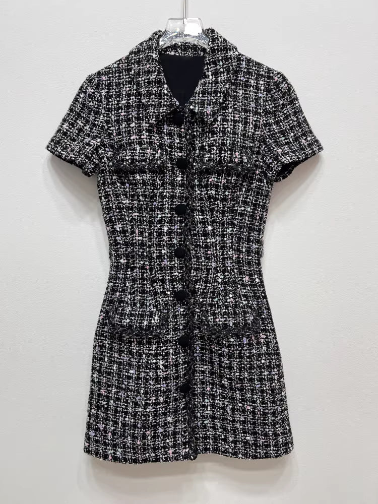 Gizli Düğmeli Tüvit Mini Elbise