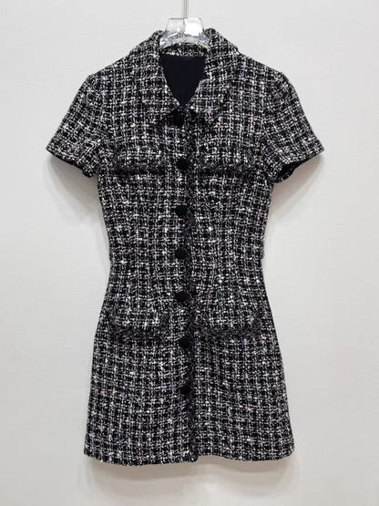 Gizli Düğmeli Tüvit Mini Elbise