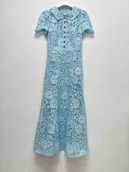 Özel Dantel Detaylı Açık Mavi Elbise