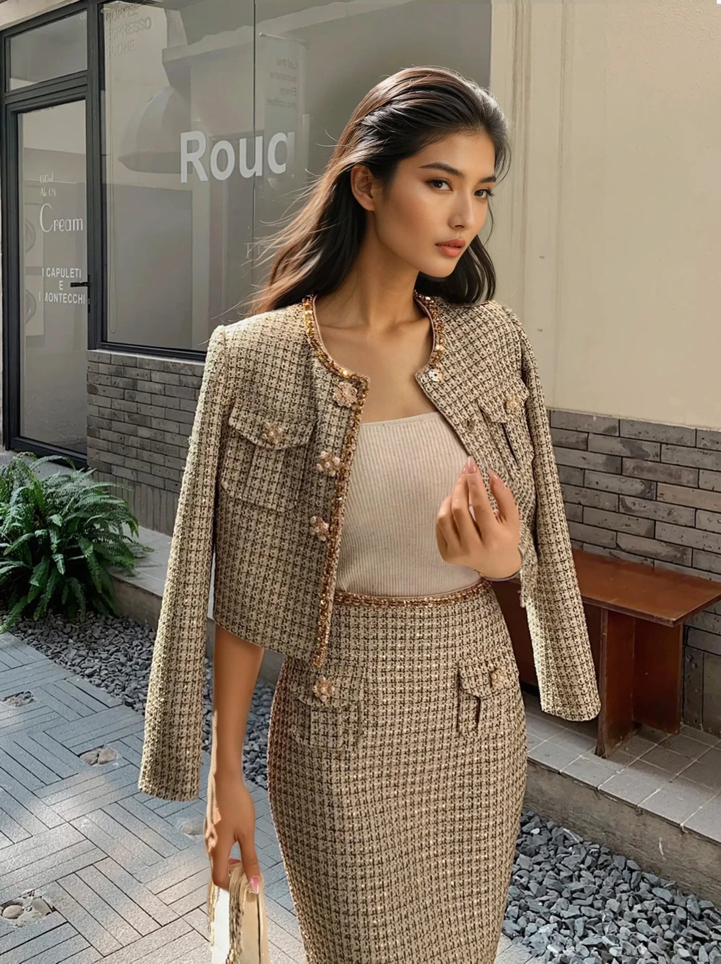 Altın Payetli Tüvit Ceket