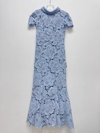 Mavi 3D Dantel Elbise