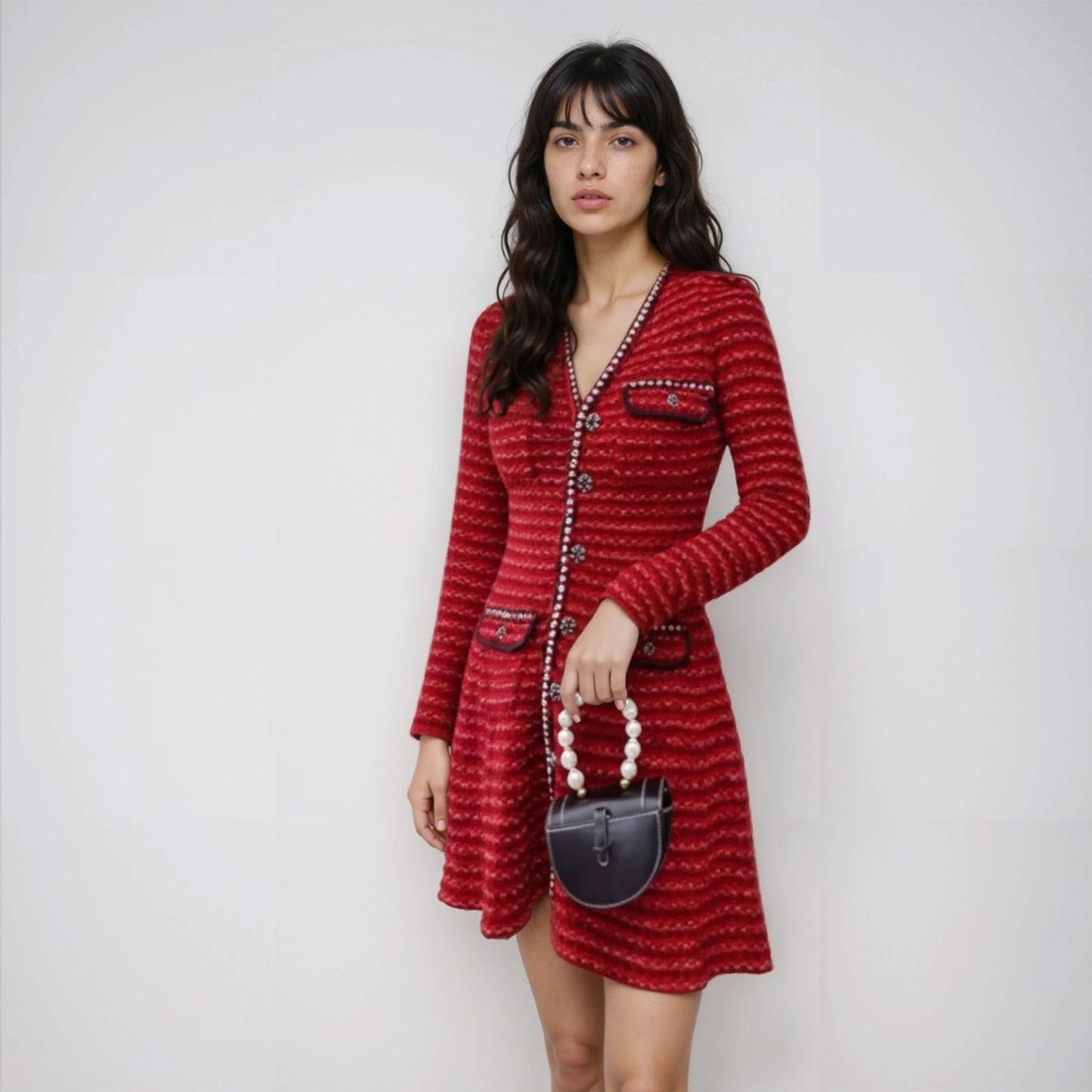 Kırmızı Örme Yün Elbise