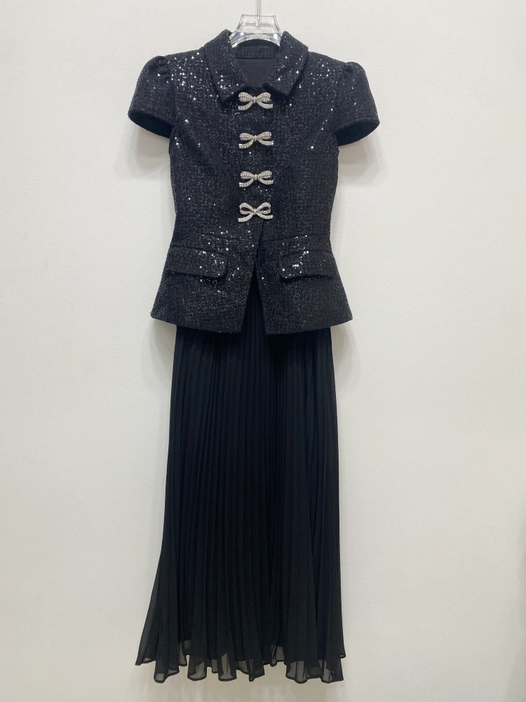 Payet ve Şifon Süslemeli Tüvit Elbise