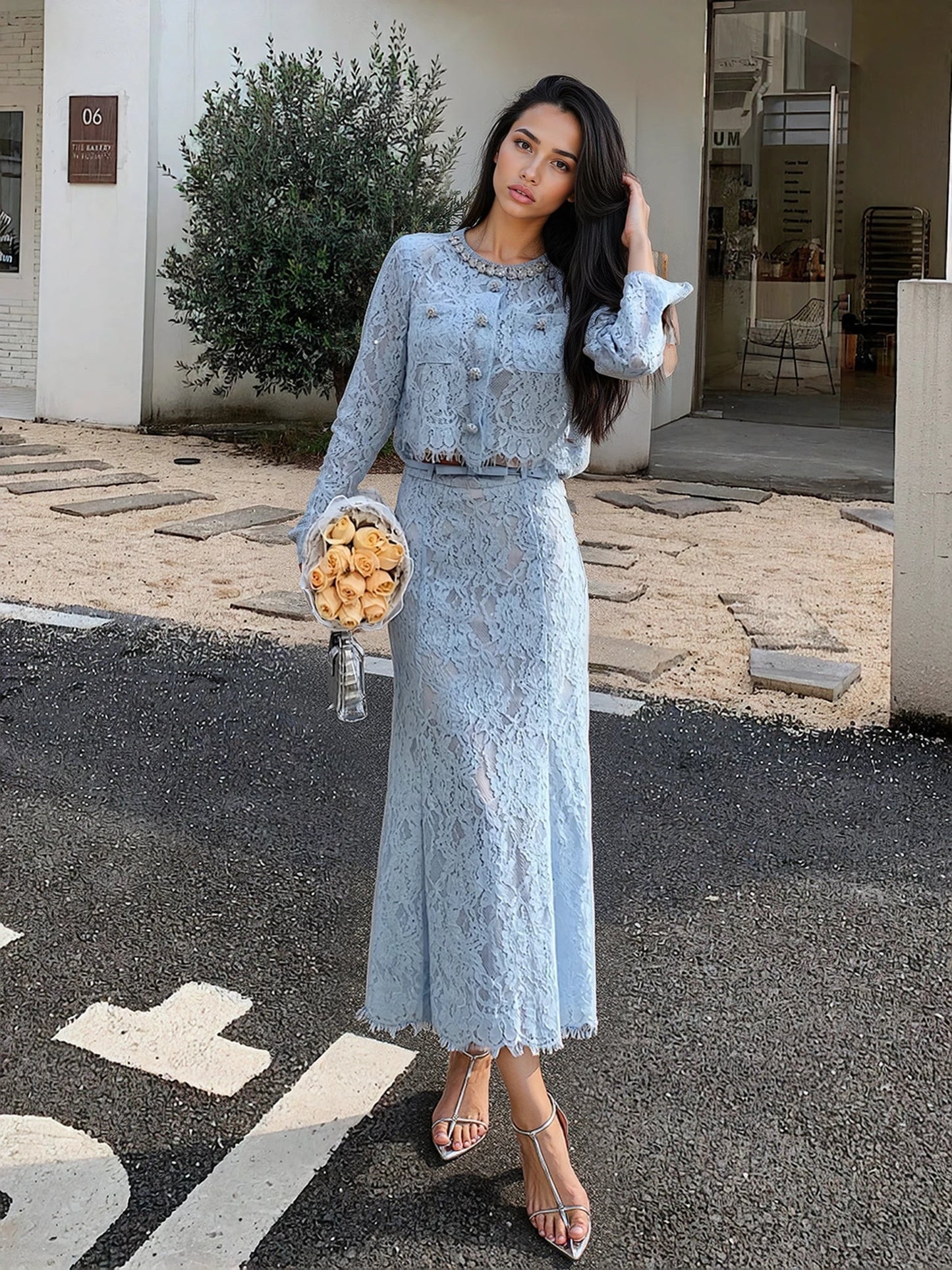 Beyaz & Mavi Kirpik Dantel Takım