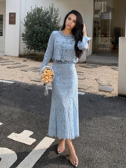 Beyaz & Mavi Kirpik Dantel Takım