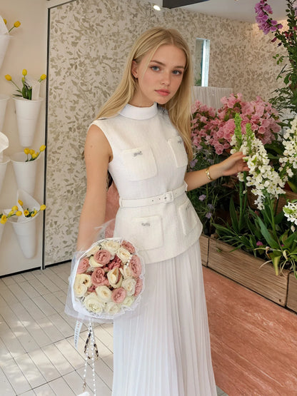 Krem Tüvit-Şifon Elbise