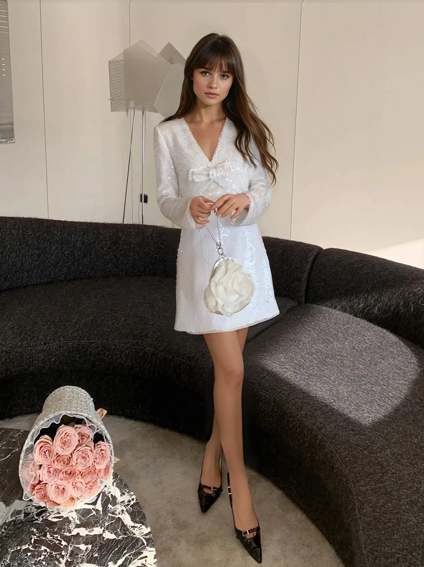 Beyaz File Nakış Elbise