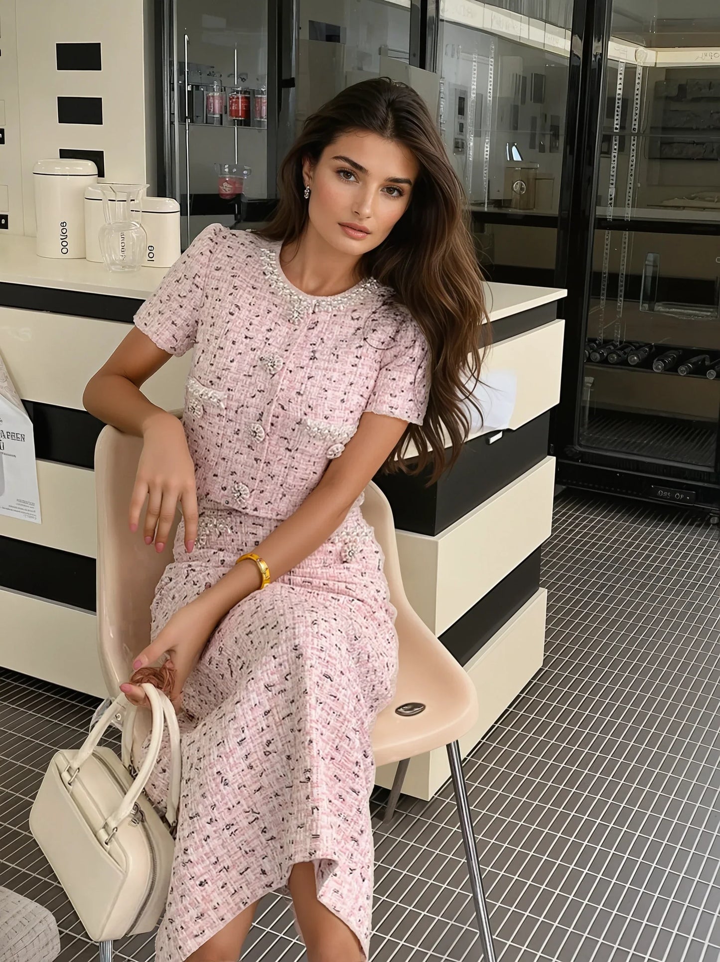 Pembe Tüvit Kısa Kollu Yünlü Üst Giyim