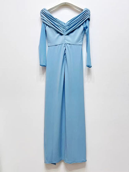 Buz Mavisi Uzun Elbise