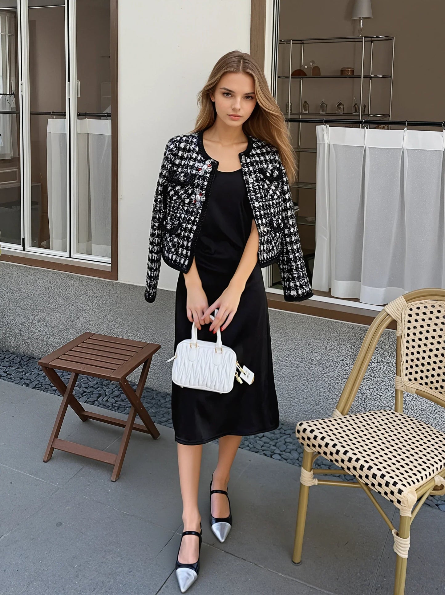 Siyah-Beyaz Kareli Tüvit Ceket