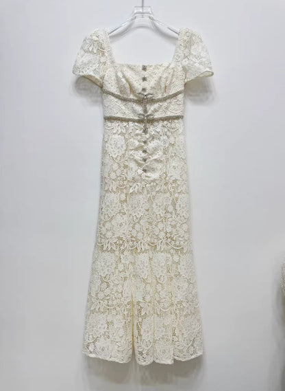 Dantel Süslemeli Uzun Elbise