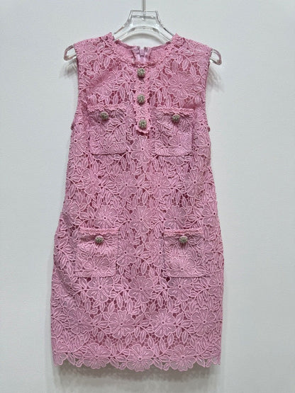 Dantel Süslemeli Pembe Midi Elbise