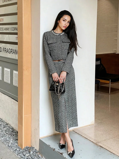 Gri Tüvit Uzun Etek