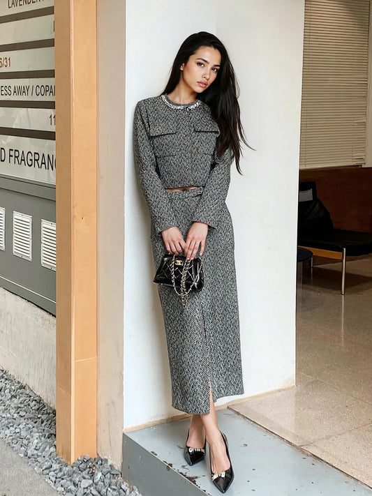 Gri Tüvit Uzun Etek