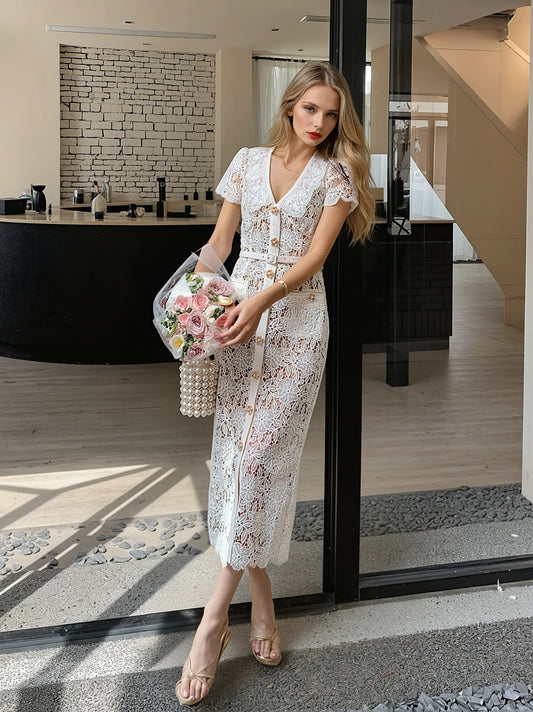Krem Dantel Elbise