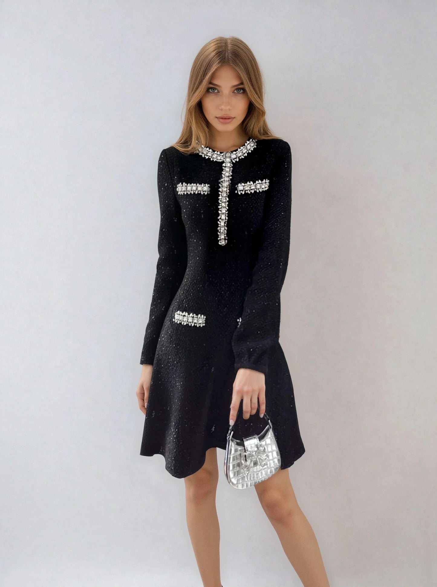 Siyah Payetli Örgü Elbise
