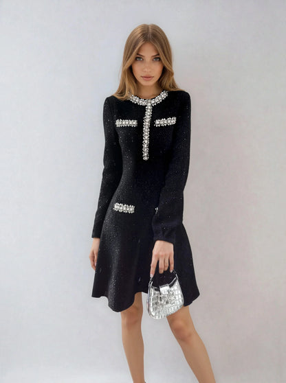 Siyah Payetli Örgü Elbise