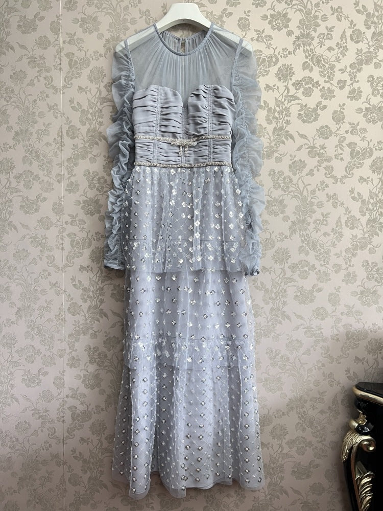 Gümüş Pul İşlemeli Elbise