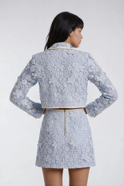 Delikli Dantel Mavi Ceket