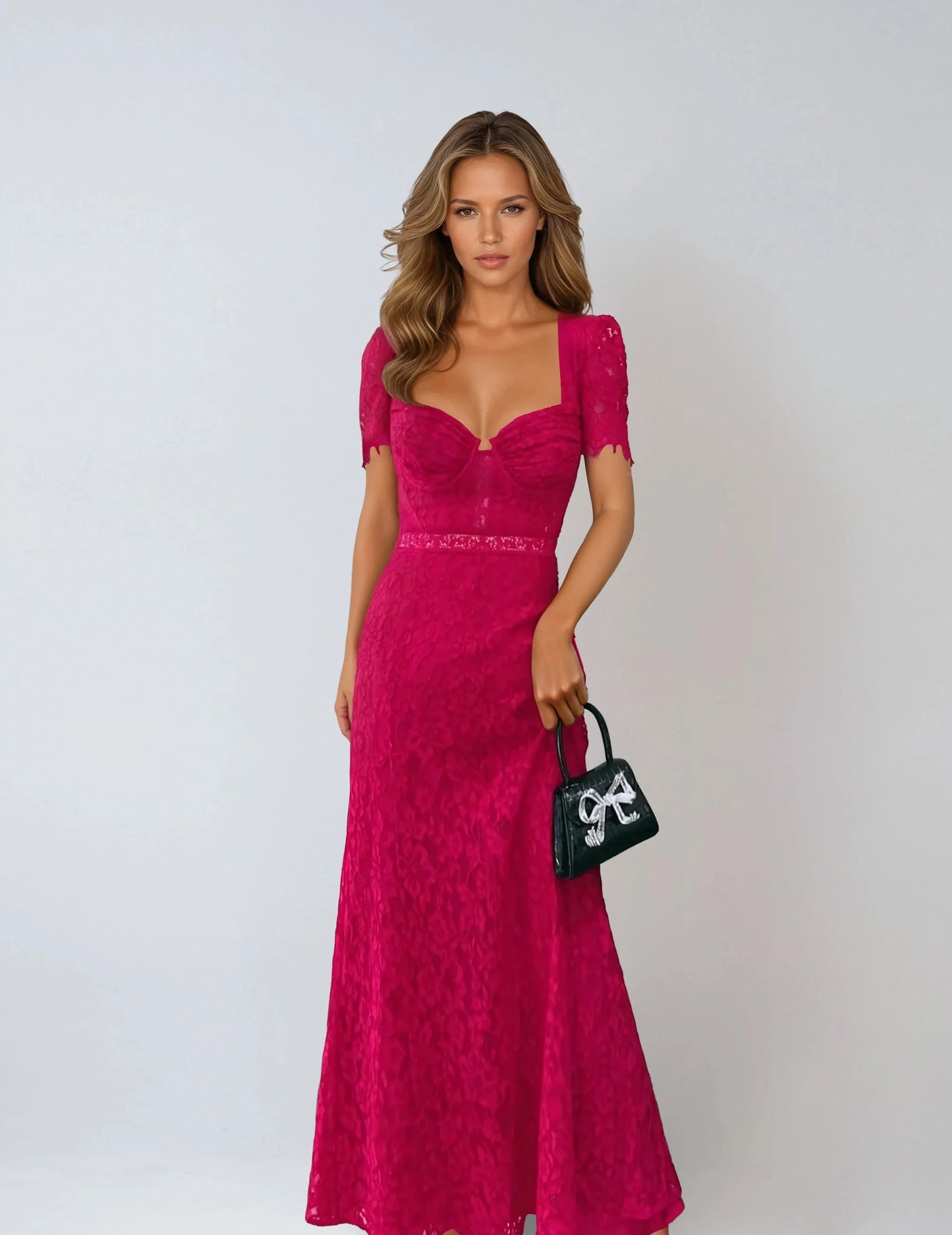 Pembe Kirpik Dantel Elbise