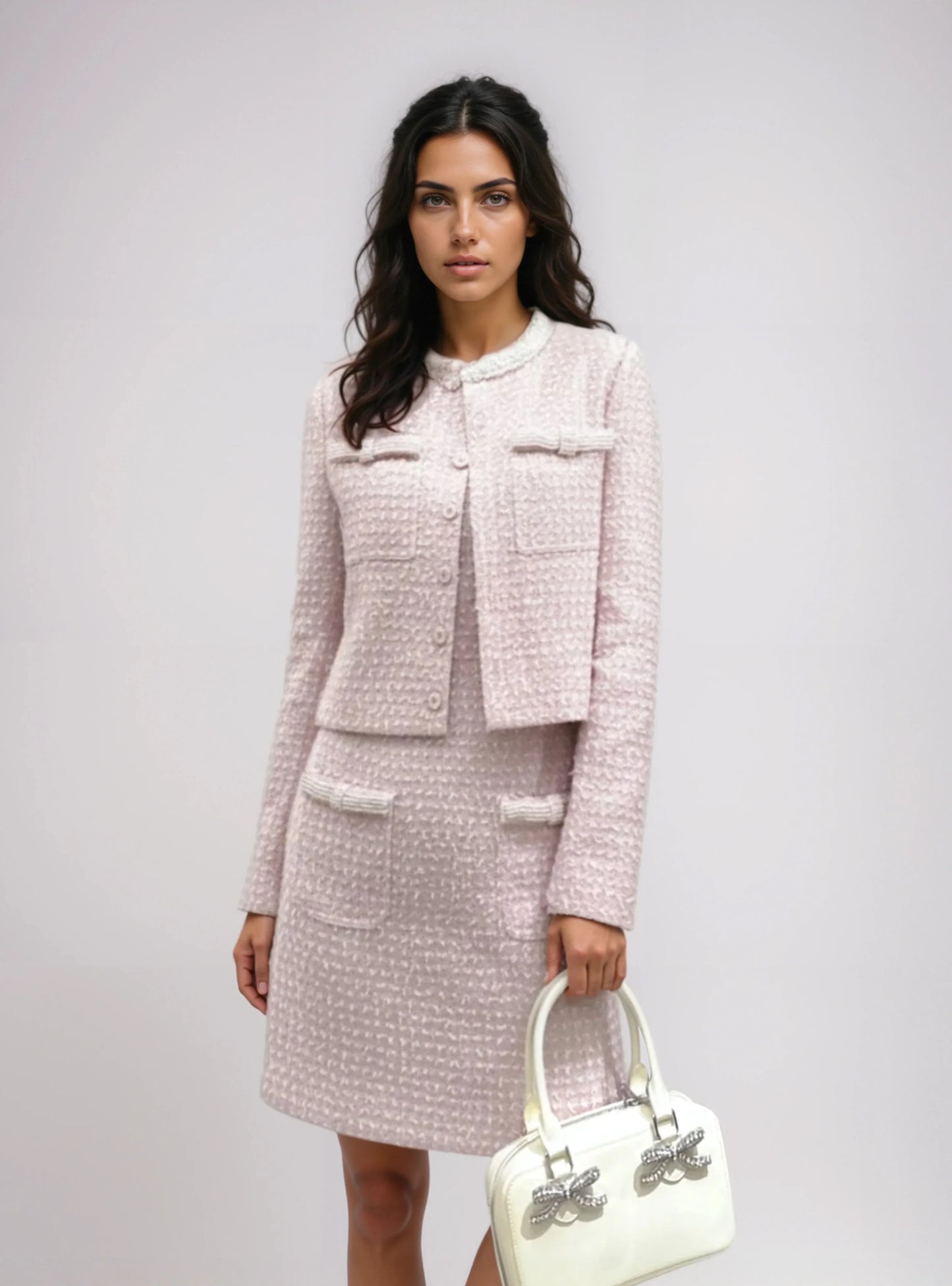 Pembe İnci Tüvit Kolsuz Elbise