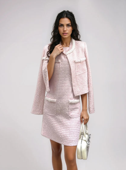 Pembe İnci Tüvit Kolsuz Elbise