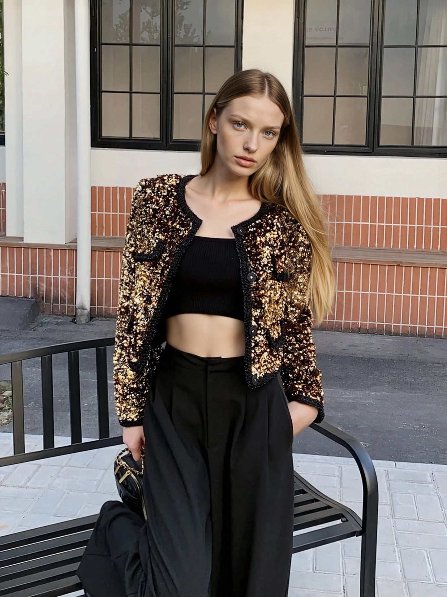 Altın Renkli Kadife Ceket