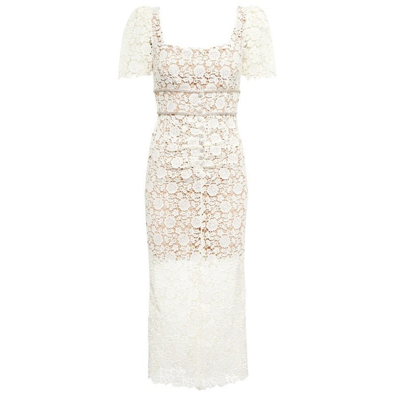 Bej & Siyah Dantel Elbise