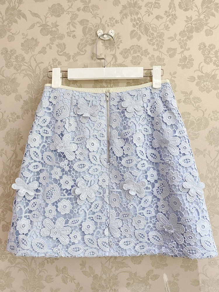 Delikli Dantel Mavi Etek