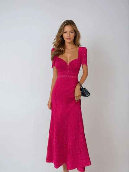 Pembe Kirpik Dantel Elbise