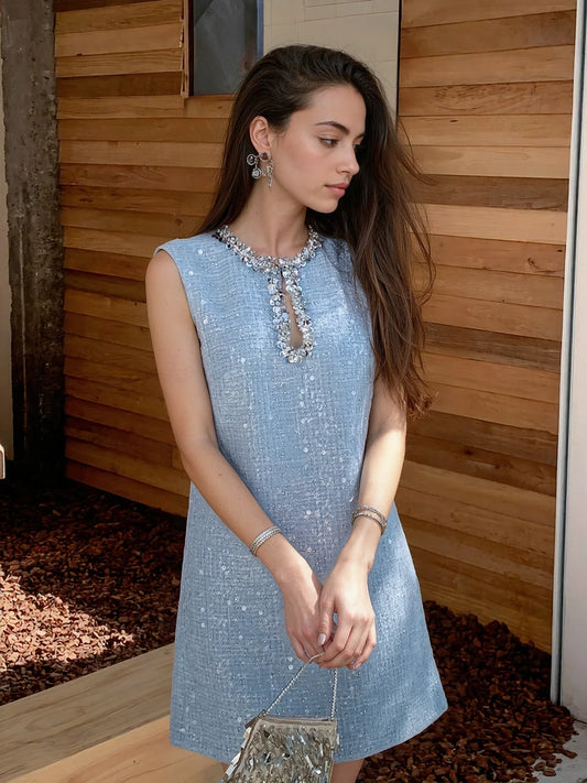 Payetli Kolsuz Tüvit Elbise