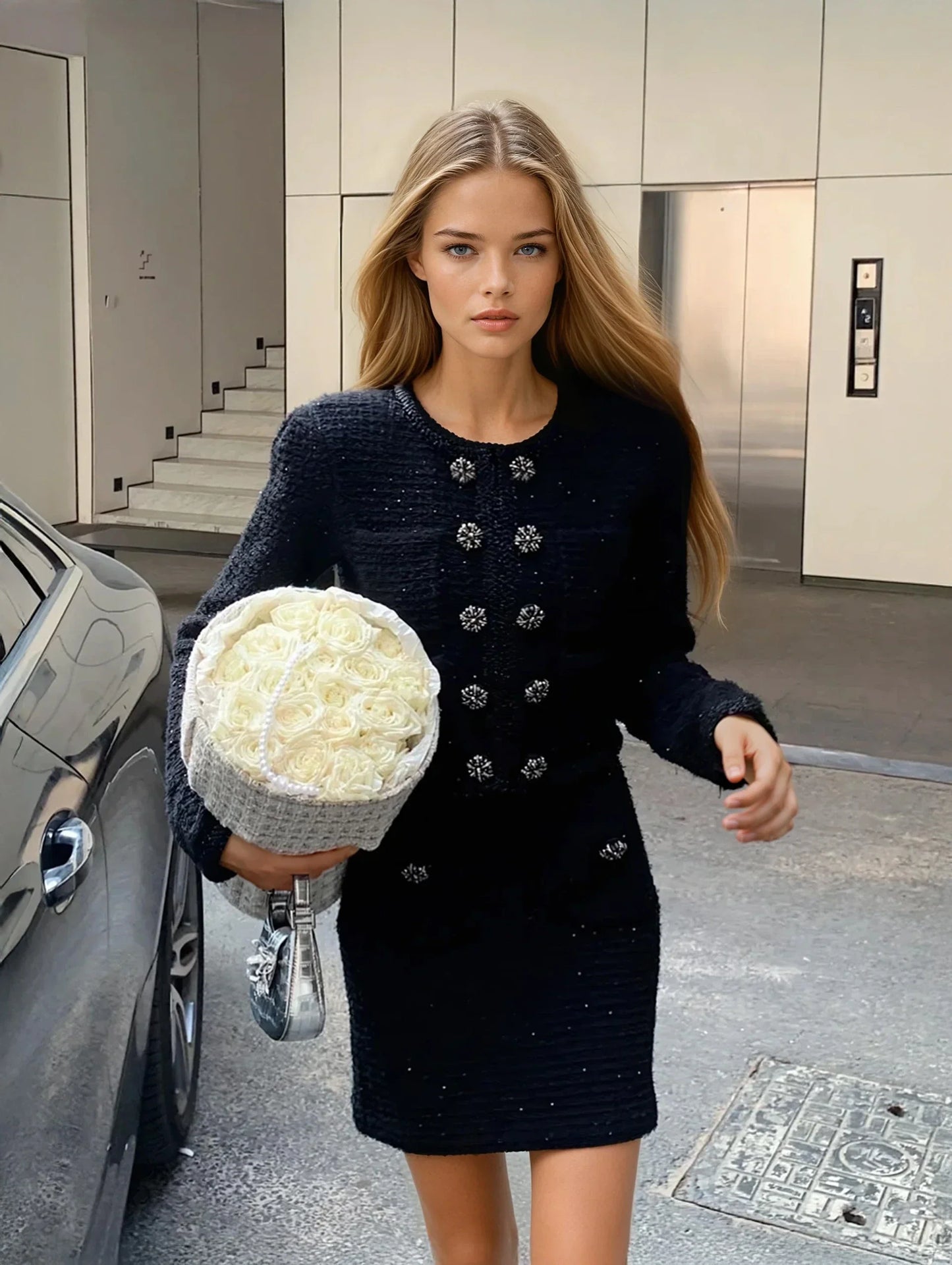 Kahverengi & Siyah Örgü Etek