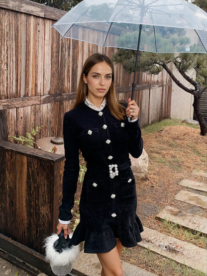 Siyah İşlemeli Örgü Elbise