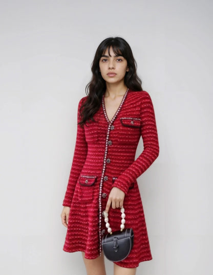 Kırmızı Örme Yün Elbise