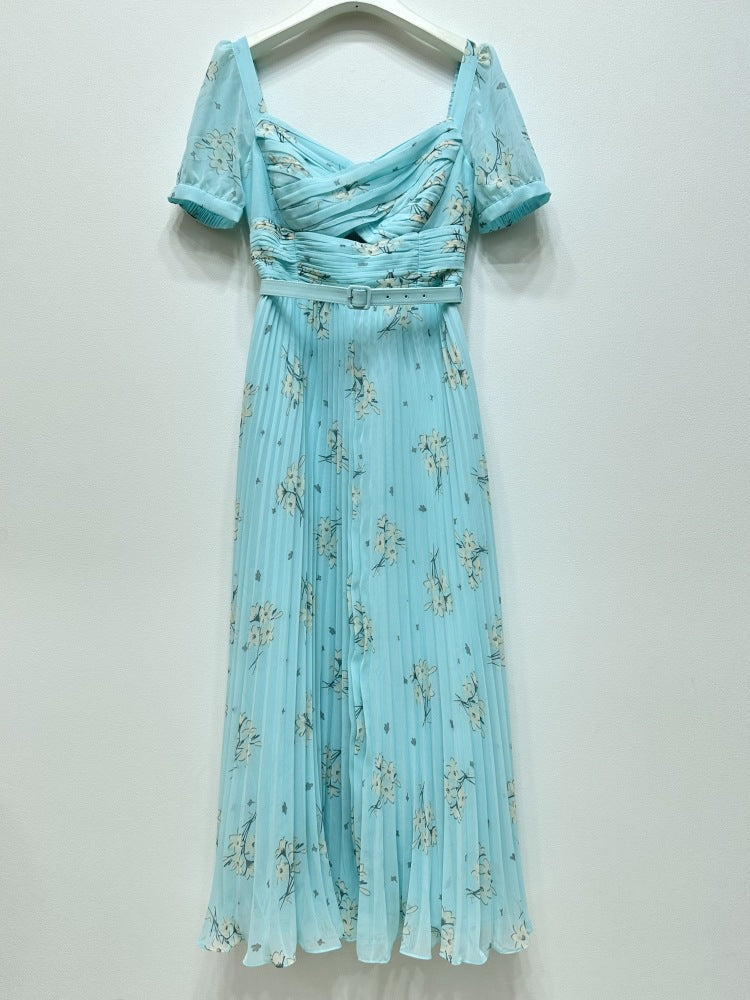 Yeşil Baskılı Şifon Elbise