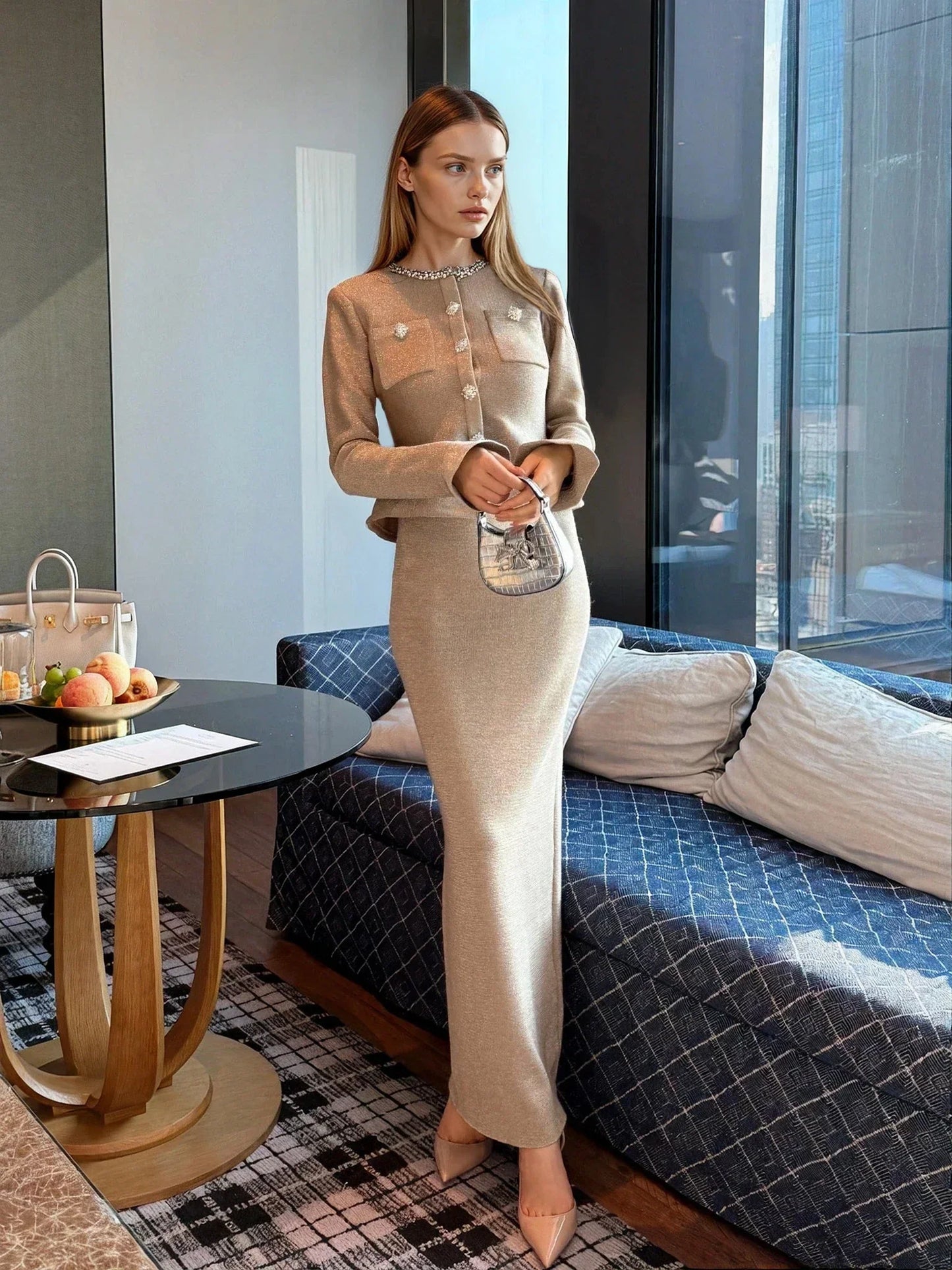 Altın Rengi Örgü Elbise