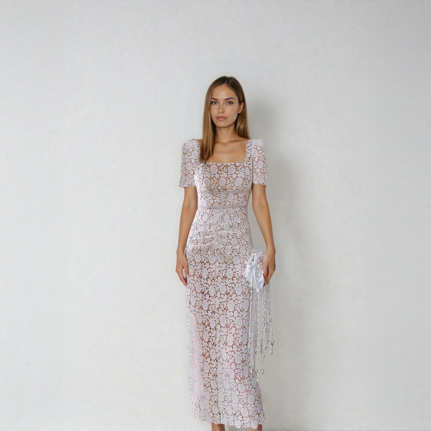 Bej & Siyah Dantel Elbise