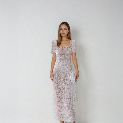 Bej & Siyah Dantel Elbise