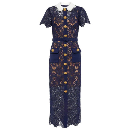 Koyu Mavi Dantel Elbise