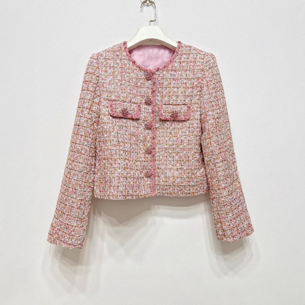 Gizli Düğmeli Pembe Tüvit Ceket