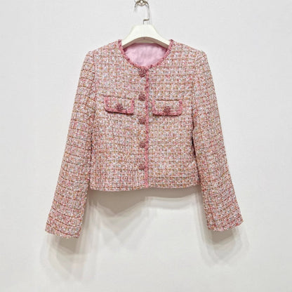 Gizli Düğmeli Pembe Tüvit Ceket